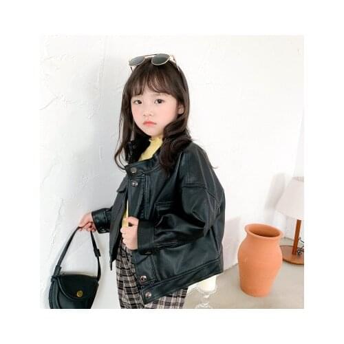 Girls Autumn Clothing 2020 Autumn New Korean Baby Girl Leather Jacket Boys Motorcycle Jacket Baby Fashion PU Leather Jacket Coat