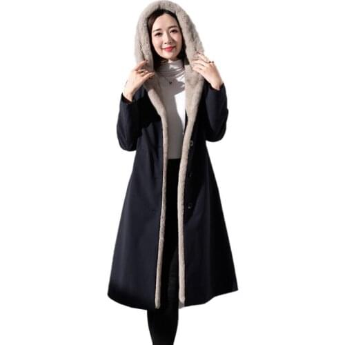 2021Women Parkas Autumn Winter New Hooded Jacket Female Imitation Mink Fur Liner Warm Overcoat Femme Long Loose Plus Size Coat