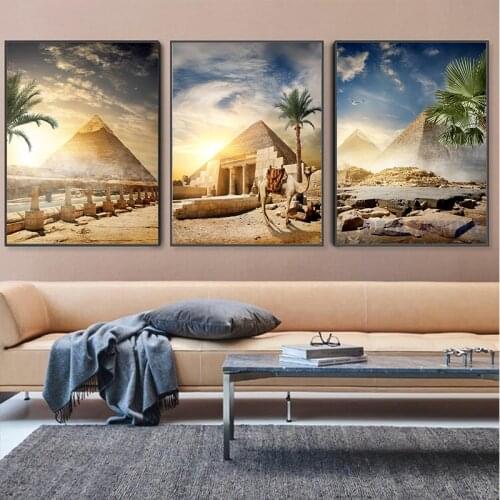 Pyramid Egypt Desert Oasis Sunset Landscape diamond embroidery mosaic full square round drill Diamond Painting Multi-Panel N1115