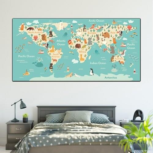 Nordic Poster Cartoon Ocean Animal World Map Wall Art Canvas Painting Nursery Wall Pictures For Kid Room Home Decor Unstretched