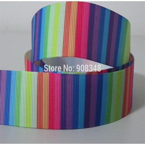 Pick Size 9 16 25 38 50 75 mm width rainbow stripe Printed Grosgrain Ribbon Hair Bows R550