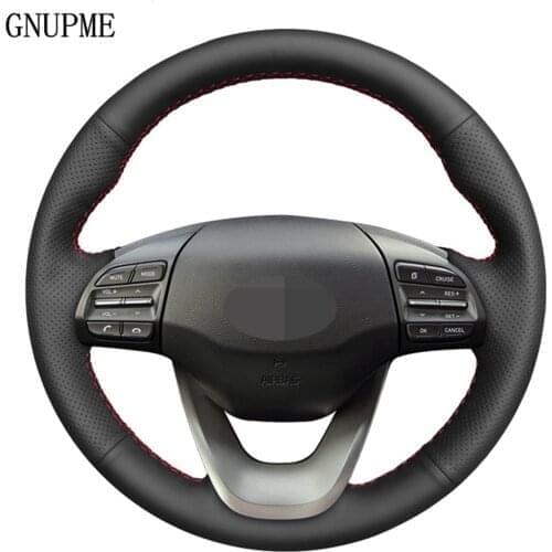Hand-stitched DIY Black Artificial Leather Car Steering Wheel Cover For Hyundai Kona 2017 2018 2019