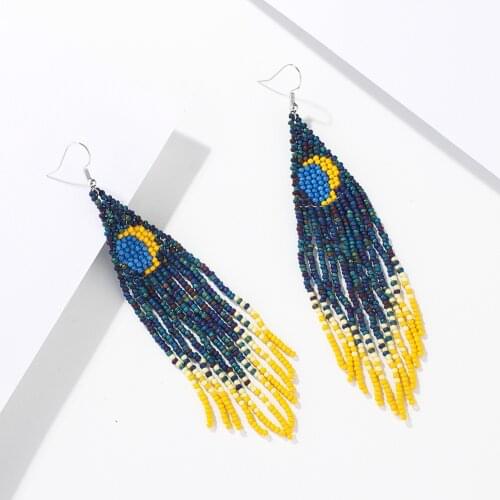 Chandelier Crescent Phase Earrings Cosmos Night Sunset Moon Beadwork Seed Bead Long Earring for Women Fringe Boho 12*2.4cm EA13