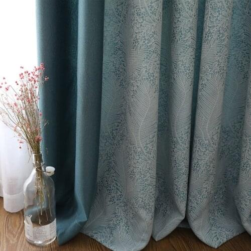 Custom curtains high-quality Simple splice blue Shadow lace Pattern jacquard living room cloth blackout curtain tulle panel M806