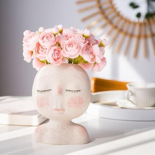 Nordic Flower Pot Character Human Face Vase Resin Creative Art Sculpture Portrait Female Head Design Plant Pots Home Decoration