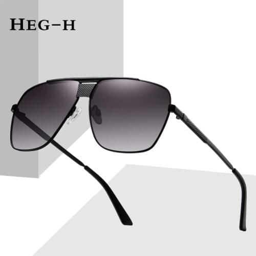HEG-H Oversized Vintage Square Polarized Sunglasses For Women Mens Alloy Flat Top Frame Anti Glare Driving Sun Glasses Male New