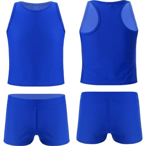 Girls Ballet Dancing Costumes Quick Dry Kids Sleeveless Racer Back Sports Vest Top Shorts 2-Piece Set Running Fitness Sport Suit