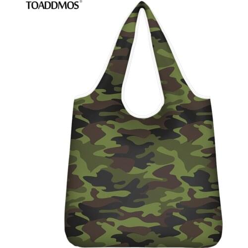 TOADDMOS Camouflage Army Green Shopper Bags for Women&Men Home Kitchen/Bathroom Foldable Shoulder Grocery Bag Reusable Mom Bags