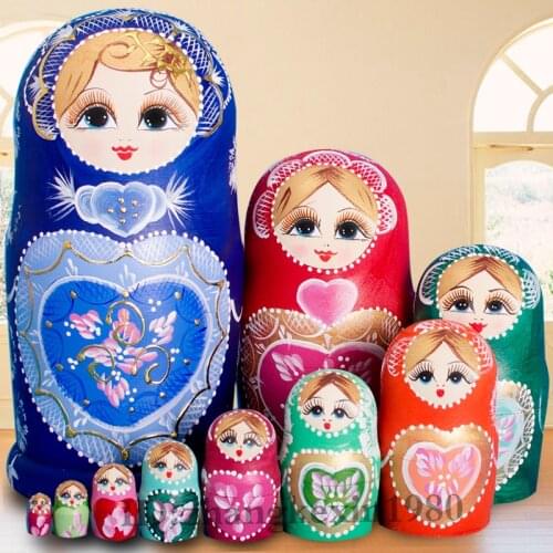 10pcs Wooden Russion Traditional Matryoshka Doll Toys for Baby Wooden DIY Education Toys
