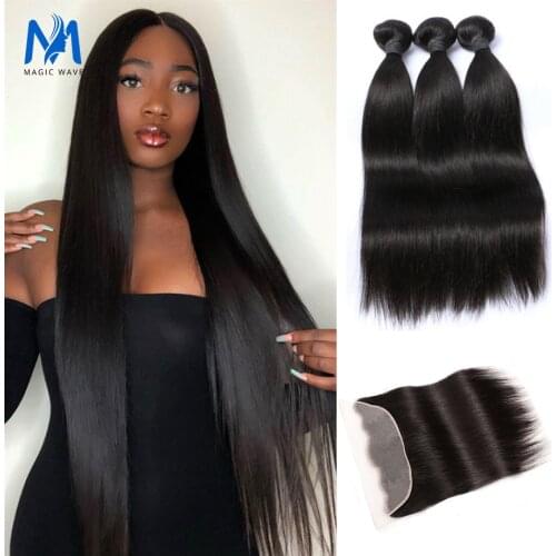 Magic Wave Bone Straight Human Hair Bundles with Frontal Lace Frontal Closure with Bundle Malaysian Straight Bundle with Frontal