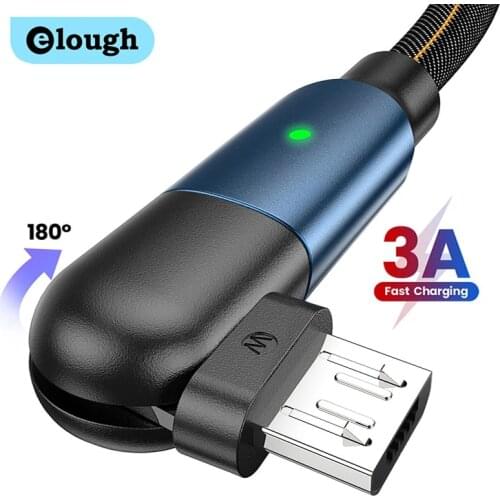 Elough 180 Rotate Micro USB C Cable 3A Fast Charging USB Type C Cable For Samsung Huawei Xiaomi Poco X3 M3 Phone Data Wire Cord