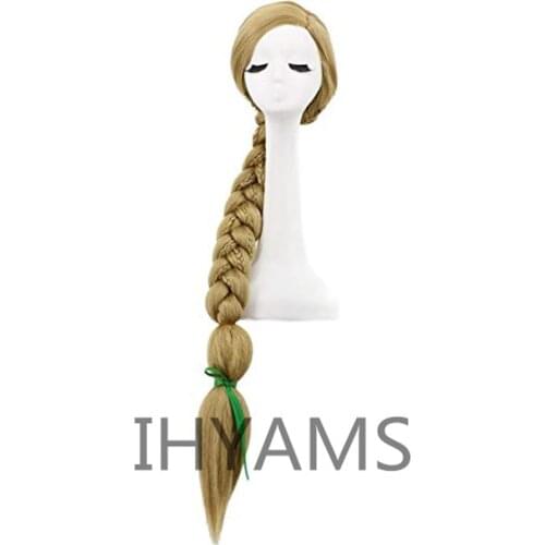 High Quality 120CM Long Rapunzel Tangled Light Blonde Straight Cosplay Hair big braid for women party Wig + Wig Cap