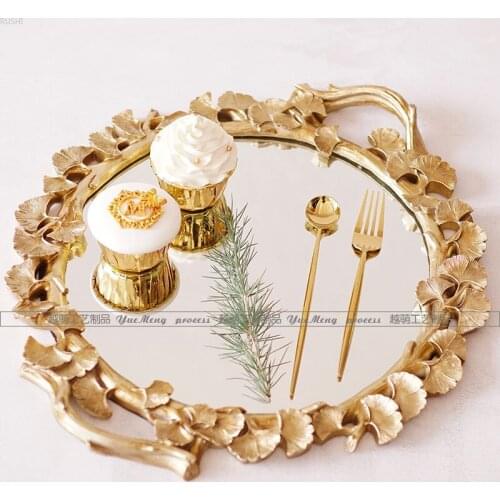 Mirror decoration tray decoration retro creative round tray dessert cosmetics receive wedding gifts decorative plate