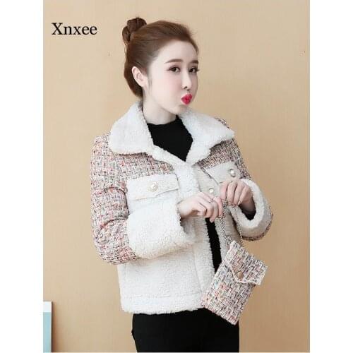 Loose Fit Lambswool Tweed Split Short Jacket New Lapel Long Sleeve Women Coat Fashion Tide Spring Autumn