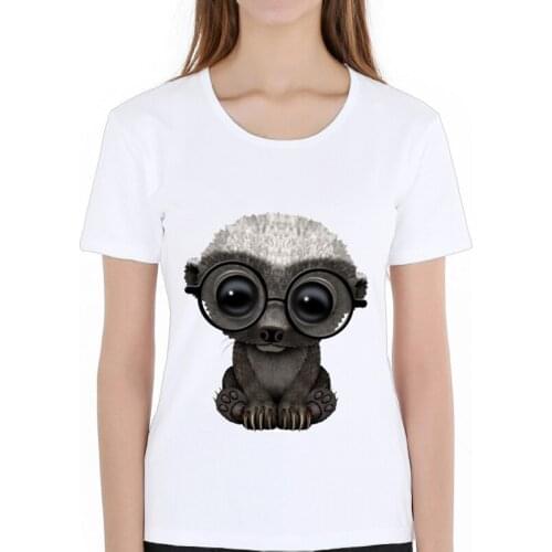 Womens Plus Size Fashion Funny Nice Printing Honey badger Don't Care White Modal T-shirts Men Summer Loose Size Tees