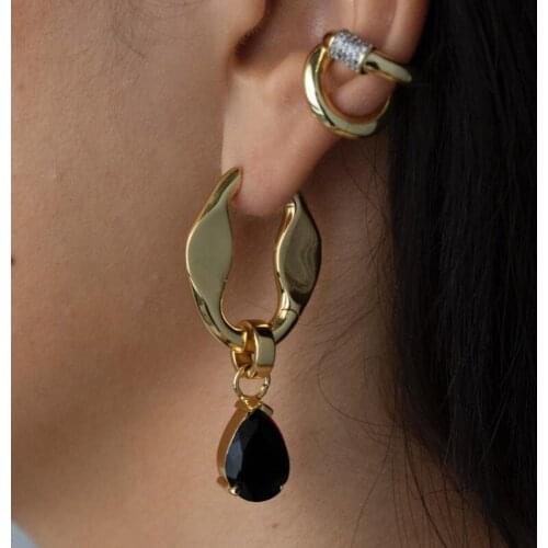 Ins design personality water drop earrings womens earrings fashion exaggerated brass plated real gold earrings