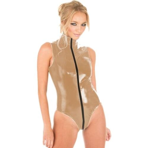 Women One Piece Bodysuit Sleeveless PVC Faux PVC Leather Rompers for Women Fashion Lady Jumpsuit with Zipper Plus Size 7XL