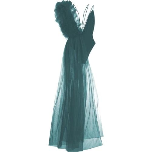 New Teal Summer Asymmetrical Women Bodysuit Ruffles Mesh Tulle Women Jumpsuit Sexy Backless Ropa De Mujer 2020