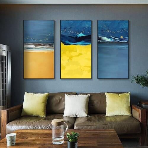 Painting Style Landscape Sea Golden Bird Elk Deer Modern Abstract Porch Living Room Decorative Pictures art for Home Room Decor