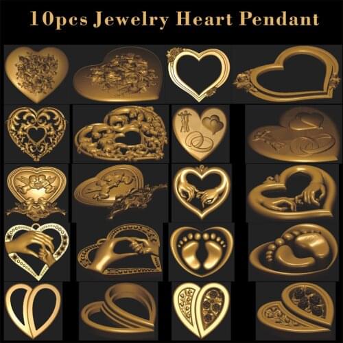 10pcs Jewelry Heart Pendant 3d model STL relief for CNC Router STL format Artcam Aspire pendant necklace Cut3D Vcarve