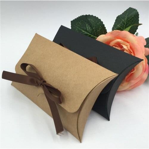 100Pcs Handmade Kraft Paper Pillow Boxes For Festival Holiday Dessert Cake Party Package Supply Cardboard Paper Container Boxes