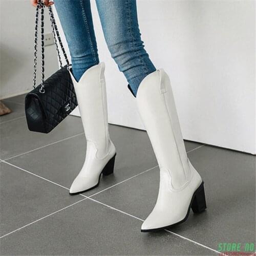 2021 Pointed Toe Western Cowgirl Boots Cowboy Boots Shoes Women Long Boots Cossacks Femal Shoes Botas Mujer