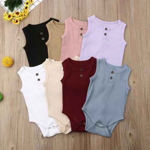 2021 Children Summer Clothing Newborn Baby Boy Girl Knit Solid Ribbed Bodysuit Jumpsuit Cotton Outfits Sleeveless Sunsuit 0-24M