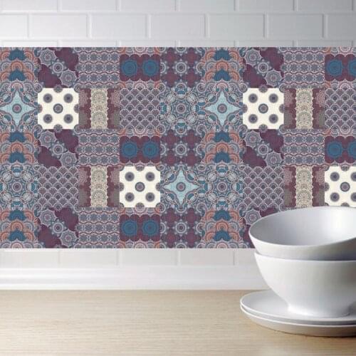 3D Arabian Style Retro Tile Floor Sticker Kitchen Bathroom Waist Line Wall Stickers Vinyl Waterproof Poster Home Decor Art Mural