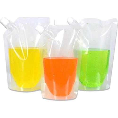500Pcs/Lot 250/420/500/1000ml Transparent Self-Contained Nozzle Bags Portable and Portable Juice Drink Bags Oblique Mouth