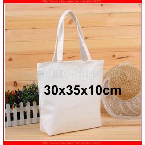 500 pcs/lot) size 30x35x10cm custom blank white cotton canvas tote shopping bag with logo