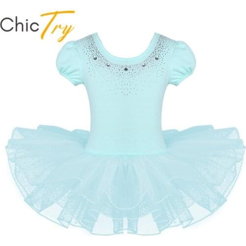 ChicTry Children Girls Ballet Tutu Mesh Dance Dress Rhinestone Gymnastics Ballet Leotard Kids Stage Performance Dance Costume