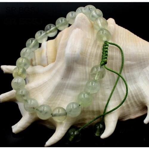 Free Shipping 6mm 8mm 10mm Women Girl Jewelry Natural Stone Adjustable Green Stone Prehnites Nice Bracelet 7" 7.5" 8"