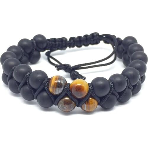 Onyx Beaded Bracelet, Tigereye Gemstone Bracelet, Macrame knitted bracelet, Mens Beaded Bracelet, Adjustable Bracelet, 8 mm bead