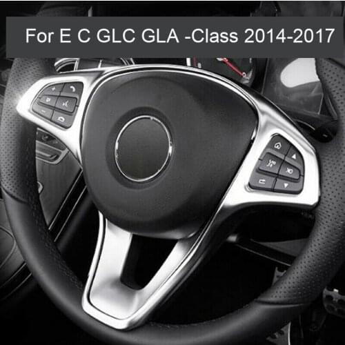 For Mercedes Benz E C GLC GLA Class 2014-2017 Silver Steering Wheel Panel Trim Cover Sticker Switch Button Decor