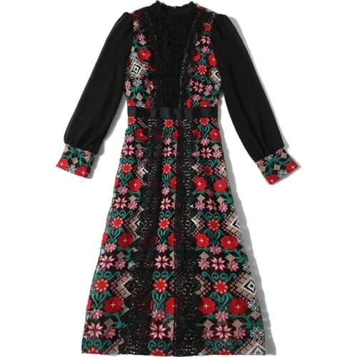 Elegant Pastel Embroidery Splicing Lace Vestidos Hollow Out Trendy Ukraine Ropa Mujer Luxurious High Slim Waist Dress Women