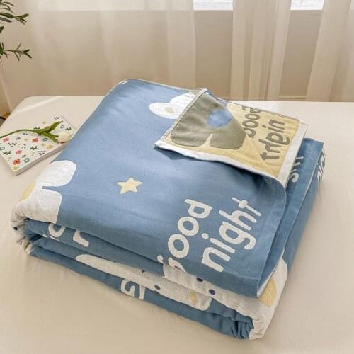 PAPA&MIMA Gauze Cotton Throws Blanket Yarn Dyed print Single Full Queen Size Sheets Bedspread