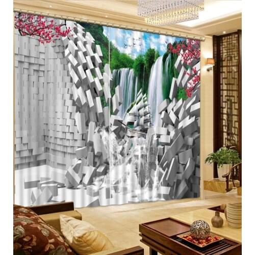 Brick waterfall Curtain Decoration 3D Brief tree Curtains For Bedroom Living room Polyester Room Curtain high quanlity