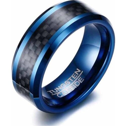Classic Noble Black Blue Plate Men Tungsten Steel Carbon Fiber Ring European America Engagement Jewelry Accessory Christmas Gift