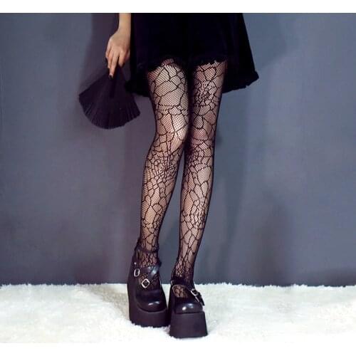 Sexy Stay Up Thigh High Tights Fishnet Mesh Socks Kawaii Female Pantyhose Hollow Out Letters Stockings Cosplay Lolita