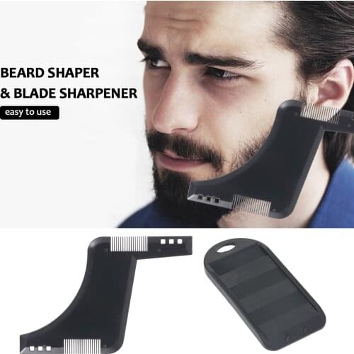 Beard Shaper with Inbuilt Comb & Silicone Blade Sharpener Beard Guide Shaper Stencil & Razor Blade Sharpener for Hair Grooming