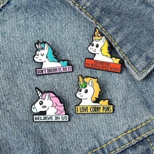 Cartoon Cute Animals Colored Pony Enamel Brooch BELIEVEINUS Alloy Pins Badge Sweet Clothes Accessories Woman Jewelry Gifts