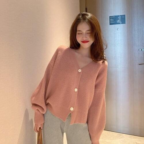2020 New Spring Autumn Solid Elegant Womens Cardigan V-Neck Casual Knitted Sweaters Female Korean Loose Coat ropa de mujer Z609