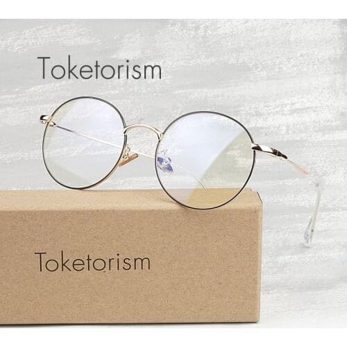 Toketorism Anti-blue rays glasses round metal frames for women men ultralight retro optical glasses frame