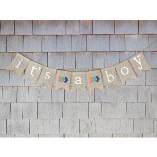 Personalized it is a boy or girl Tribal Aztec Baby shower first birthday burlap Banners party Buntings garlands Photo Prop