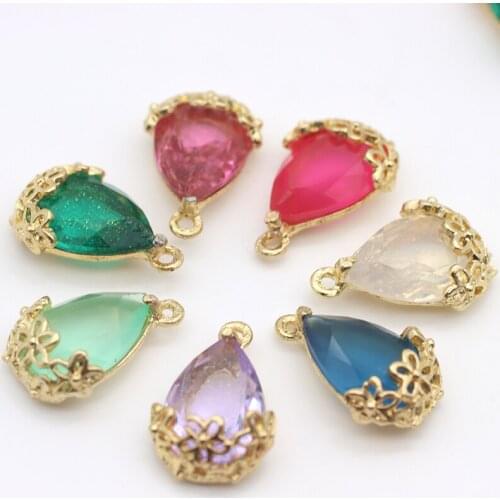 10pcs Waterdrop Sew on Rhinestones with Gold chiffons Base Pendant with Ring Loop for DIY Jewelry Garments Decoration