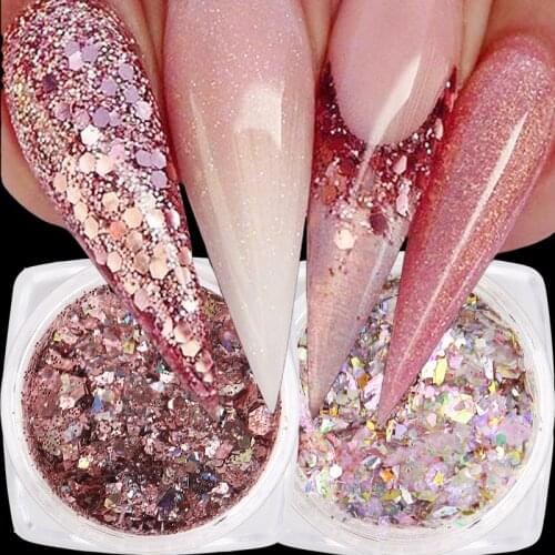 Nail Powder Sequins Mixed Nails Glitter Powder 3D Hexagon Flakes Sequins Sparkly Holographic Pigment Dust Nail Art Decorations