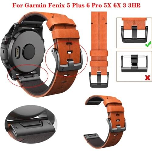 22mm 26mm Genuine Leather Wristband For Garmin Fenix 5 5X Plus 6 6X Pro 3 HR Smartwatch Band Quatix 5 Watch Band Strap Bracelet