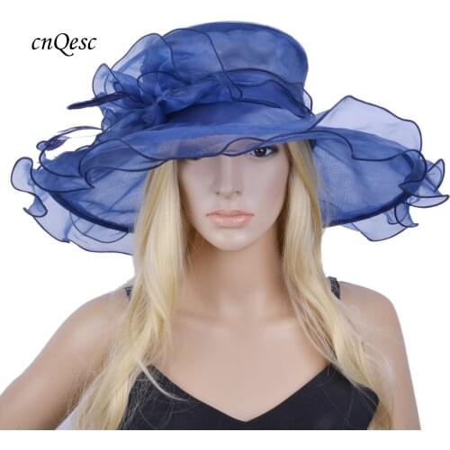 Navy blue organza hat with feathers for Church Kentucky derby