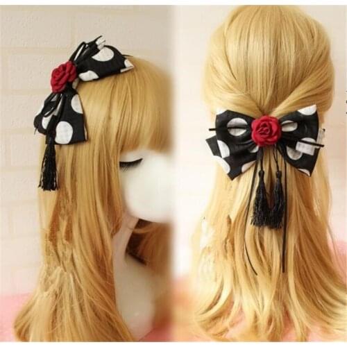 Gothic Handmade Lolita KC Hairpin Bowknot Rose Lace Headwear Vintage Girls Hairwear D320