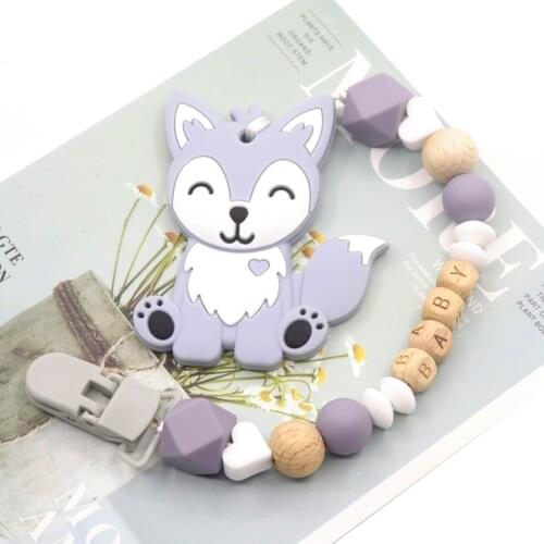 New Fox Silicone Teether Customized Baby Name Teething Baby Pacifier Chain Silicone Teether Beads BPA Free for Baby Toys Gift